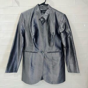 J. Peterman Women's Totally Rational Silver Silk Blazer Sz 8 New